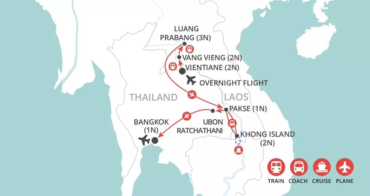 Laos: Top to Toe map