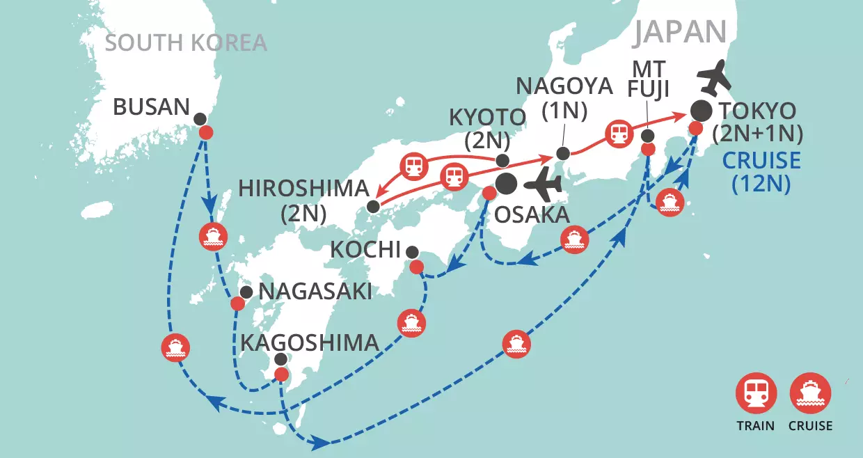 Japan by Rail & Sea  map