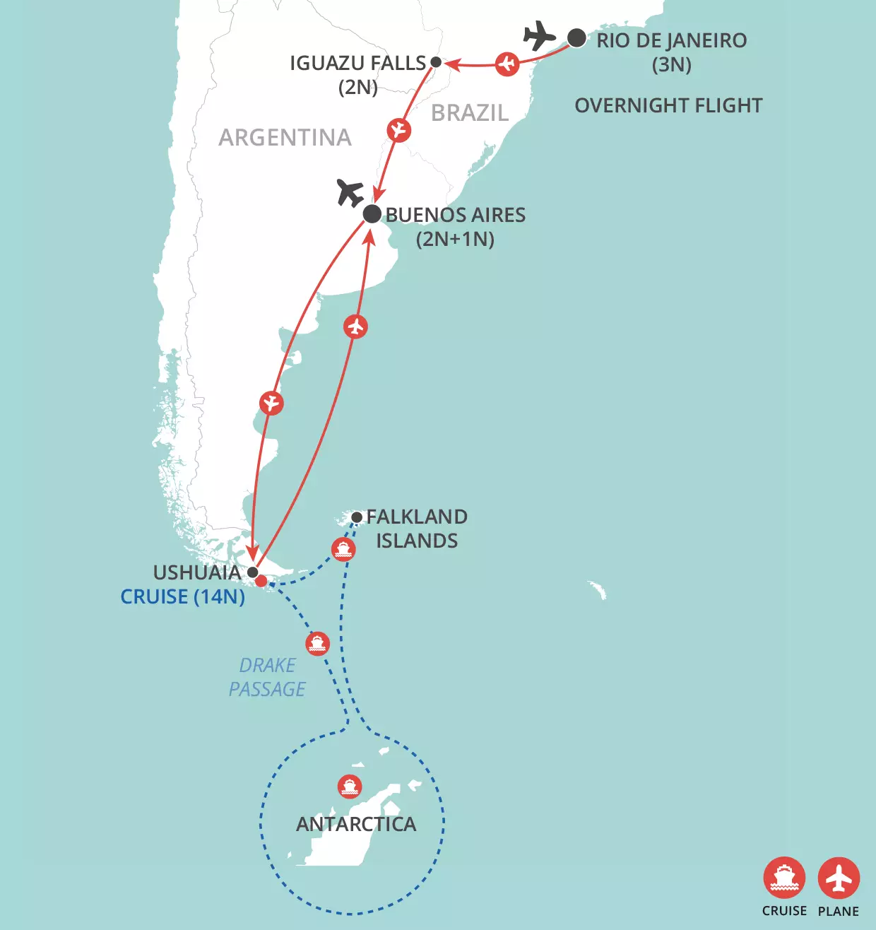 Antarctica, Falklands & Latin Wonders map