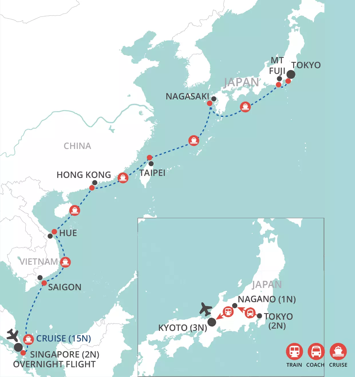 Singapore to Kyoto map