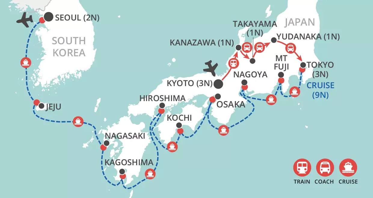 Japan & South Korea Explored map