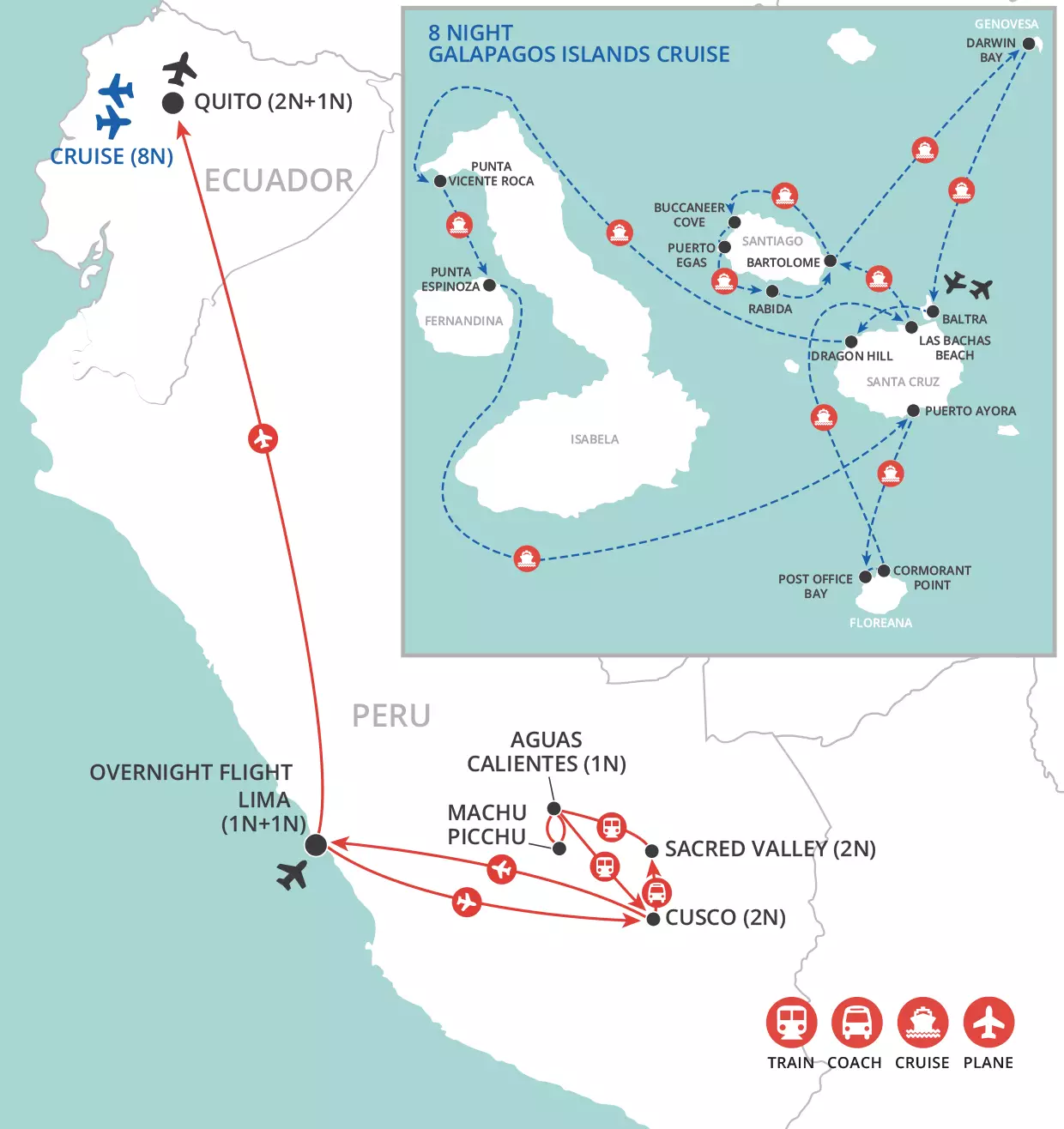Galapagos Cruise & Machu Picchu map