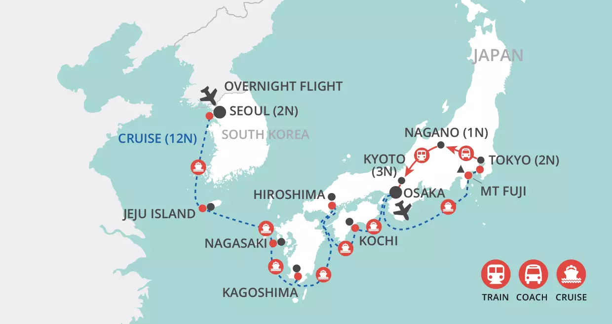 Osaka to Seoul Reverse map
