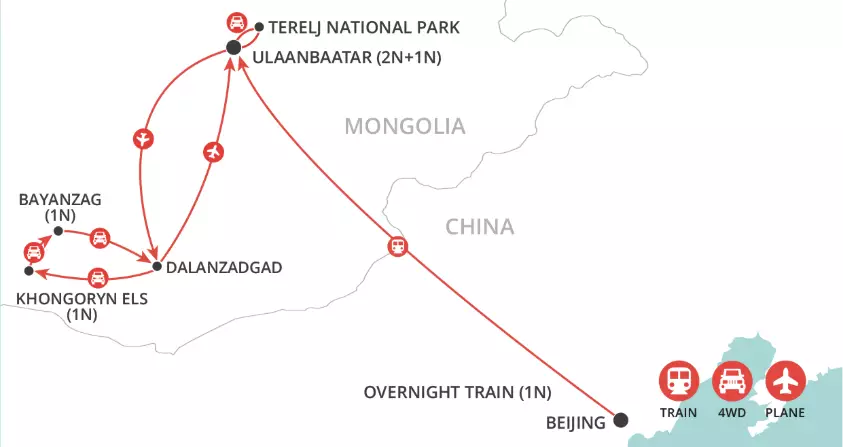 Trans-Mongolian Railway & the Gobi Desert map