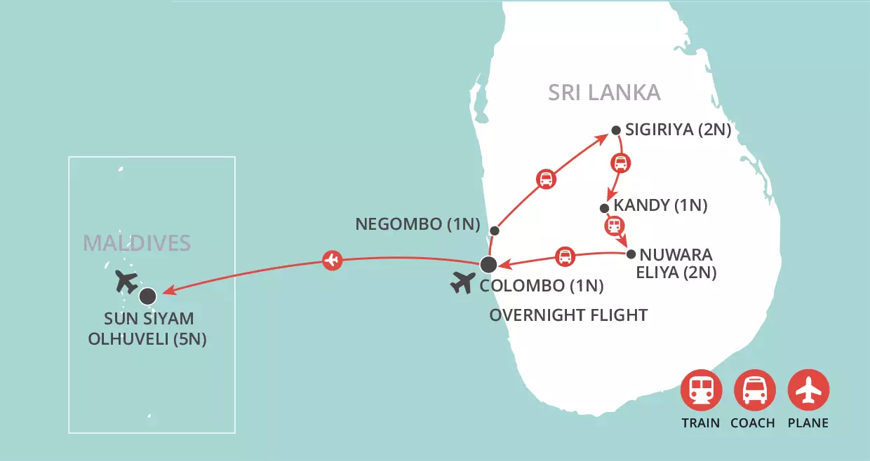 Classic Sri Lanka & Maldives Beach map