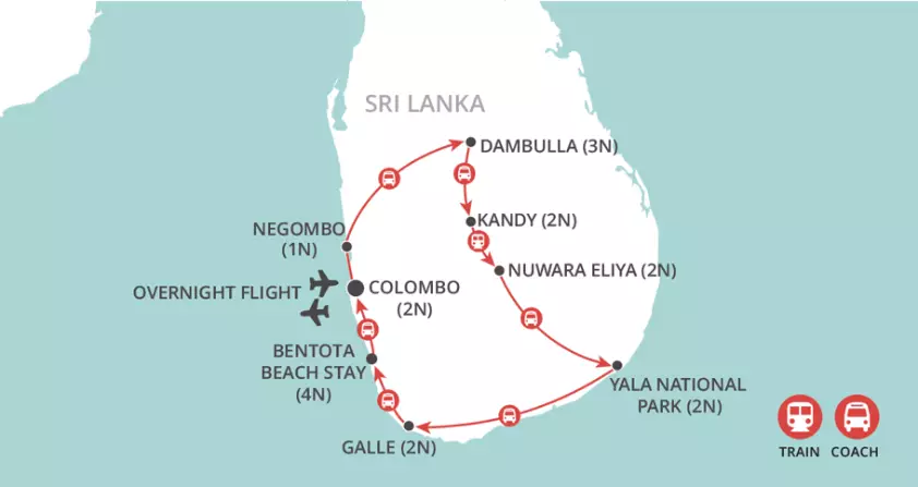Highlights of Sri Lanka & Bentota Beach map
