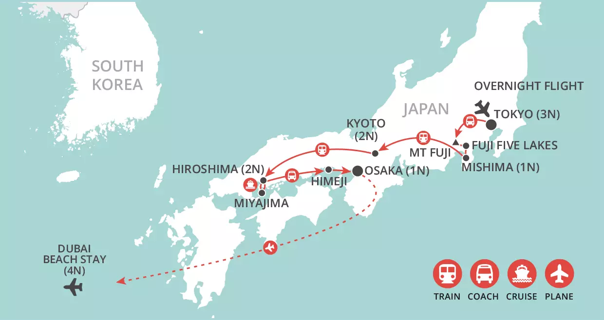 Jewels of Japan & Dubai Beach map