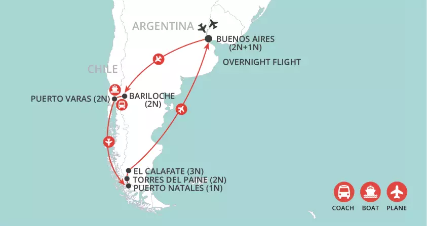 Pure Patagonia: Chile & Argentina map