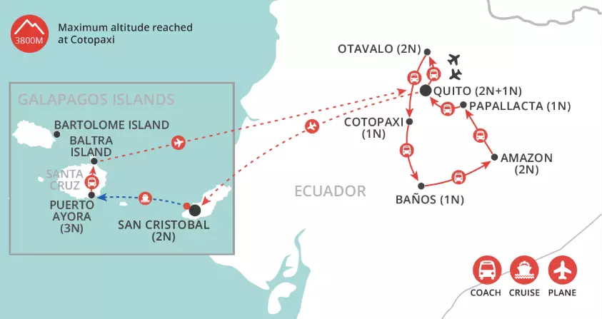 Natural Wonders of Ecuador & Galapagos map