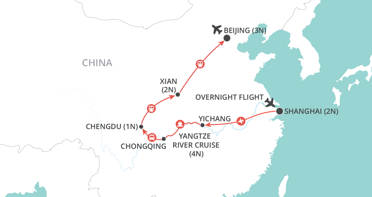Pandas & Yangtze Cruise map