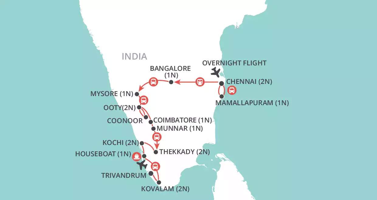 Kerala and the Southern Highlights map