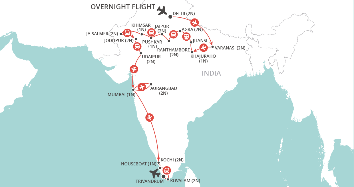 Grand Tour of India map